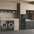 Modern Laundry Room Interior With Washing Machines Dryer Cabinets And Countertop