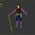 3D Model Of Hooded Warrior With Green Eyes Black Outfit And Long Sword