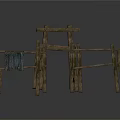 Rustic Wooden Furniture Set With Fence Like Shelves And Rural Style Design