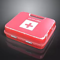 Red First Aid Kit With White Cross Symbol And Metal Case For Emergencies