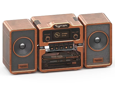 Retro Sylvania Stereo System With Copper Black Speakers Tape Player And Radio 3d model
