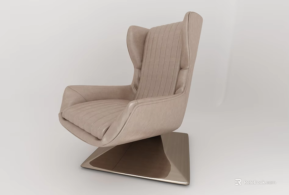 Modern Beige Single Seater Sofa With Wingback And Metal Base Design 3d model 