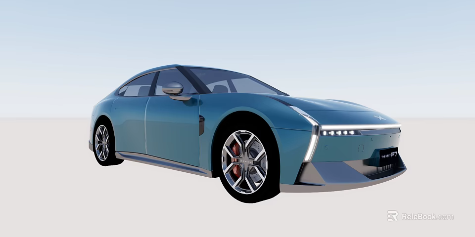 Blue Electric Car Modern Design With Sleek Body Unique Wheels And LED Headlights 3d model 