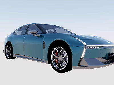 Blue Electric Car Modern Design With Sleek Body Unique Wheels And LED Headlights 3d model