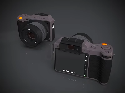 Two PHILIPSHP Digital Cameras With Modern Design Gray Black Body And Orange Buttons 3d model