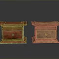 Two Traditional Wooden Boxes With Different Wood Tones Carved Lids And Base Stands