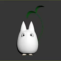 Cute White Game Movie Character With Pointed Ears Big Eyes And Green Leaf Plant
