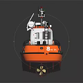 Orange and Red Tugboat with Green Deck Cabin and Mast Equipment