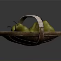 Wooden Storage Basket With Handle Holding Fresh Green Pears For Home Use