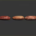 Three Red Brown Oval Cocoa Beans Arranged On Black Surface With Reflections 3d model