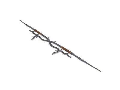 Medieval Decorative Spear With Ornate Curved Metal Blade And Wooden Handle 3d model