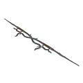 Medieval Decorative Spear With Ornate Curved Metal Blade And Wooden Handle