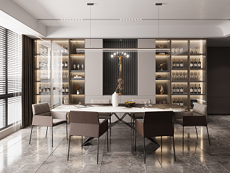 Modern Restaurant Dining Table Wine Cabinet 3d model