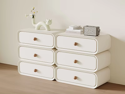 White Entryway Cabinet Sideboard With Multiple Drawers Wooden Knobs And Decorative Items 3d model