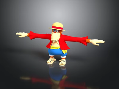 Cartoon Character With Straw Hat Red Coat Yellow Shirt Blue Shorts And Sandals Arms Outstretched 3d model