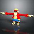 Cartoon Character With Straw Hat Red Coat Yellow Shirt Blue Shorts And Sandals Arms Outstretched
