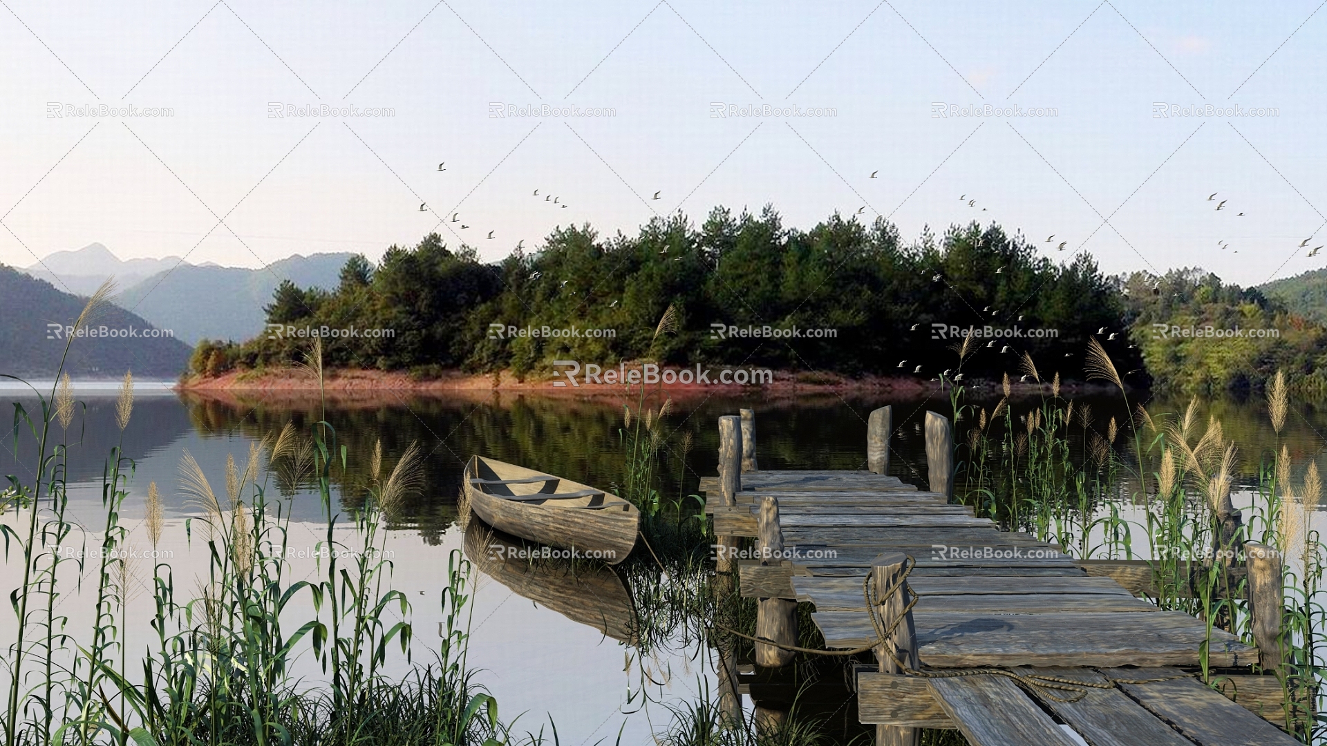 Modern Lake Reed Lake Lake Surface Water Grass Reed Nature 3d model