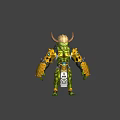 Mythical Green Skinned Game Movie Character With Spiked Horns Golden Armor And Tribal Totems