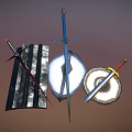 Medieval Weapons Collection Featuring Swords Shields And Metal Blades With Ornate Designs