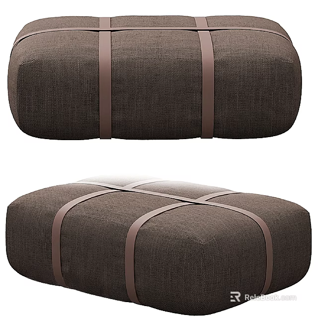 Brown Fabric Sofa Stool With Decorative Straps And Simple Design 3d model