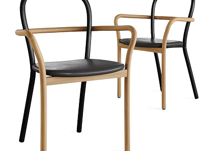 Modern Minimalist Single Chair Design With Wooden Frame Black Metal Legs And Leather Seat 3d model
