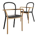 Modern Minimalist Single Chair Design With Wooden Frame Black Metal Legs And Leather Seat