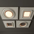 Four Modern Ceiling Lights Featuring Round and Square Shapes with Decorative Frames and Soft Glow 3d model