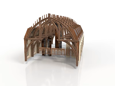 Gothic Architectural Wooden Model With Detailed Ribbed Vault And Pointed Arches 3d model