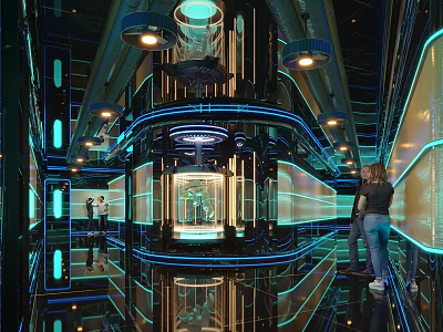 Futuristic Bar Interior With Neon Lights Mirror Surfaces And Tech Vibes 3d model