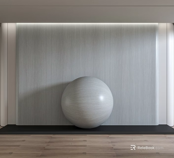 Light Gray Wood Grain Wainscoting In Modern Interior With White Sphere And Wooden Floor 3d model 