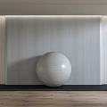 Light Gray Wood Grain Wainscoting In Modern Interior With White Sphere And Wooden Floor