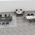 Modern Dining Table Sets With Round Rectangular Tables Chairs Plants And Pendant Lights In Interior 3d model