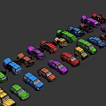Colorful Toy Cars In Various Colors And Different Styles Arranged Together