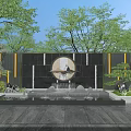 Modern Courtyard Landscape With Rockery Water Pool Light Strips And Trees