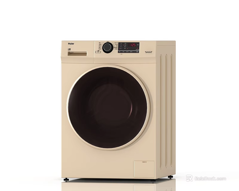 Modern Beige Front Loading Washing Machine With Sleek Control Panel Design 3d model 