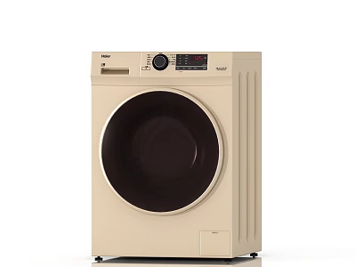 Modern Beige Front Loading Washing Machine With Sleek Control Panel Design 3d model