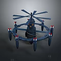 Realistic Multirotor Drone 3D Model With Circular Frame Multiple Propellers And Red Thrusters 3d model