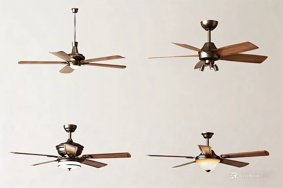 Modern Ceiling Fans with Lights in Four Different Decorative Home Interior Styles 3d model 