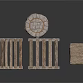 Medieval Stone Architectural Components With Rampart Pallet Cylinder And Slab