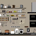Organized Kitchen With Open Shelves Of Various Kitchenware Hanging Utensils And Appliances