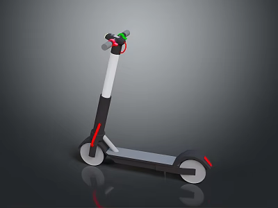 Modern Black And White Electric Scooter With Red Accents And Green Handlebar 3d model