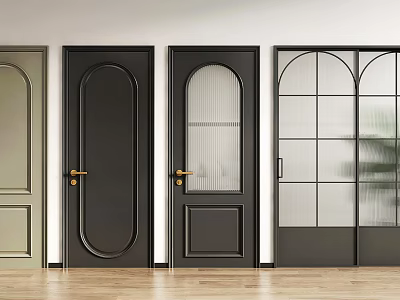 Various Stylish Sliding Doors With Glass Panels And Black Frames For Interior Design 3d model