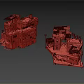Dilapidated Multi Story Building Models With Worn Out Walls Broken Roofs And Pipes