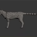 Gray Spotted Striped Cat Game Movie Character With Blue Eyes And Pink Ears Standing