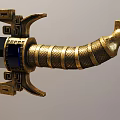 Ornate Sword with Spiked Blade Golden Hilt Dragon Pattern on Wooden Stand with Carved Characters