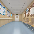City Maternity Rehabilitation Corridor With Wooden Walls Posters Seats And Blue Floor