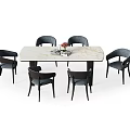 Elegant Modern Dining Table Set With Marble Top And Six Gray Chairs 3d model