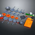 Colorful Cooking Utensils Set With Pots Pans Cutting Board And Kitchen Tools
