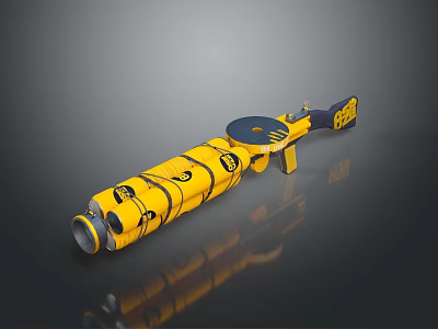 Futuristic Yellow Cylindrical Weapon With Multiple Segments Grip And Circular Top Component 3d model