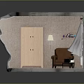 Miniature Room Model Interior With Brown Sofa Wooden Cabinet Table Lamp And Green Carpet